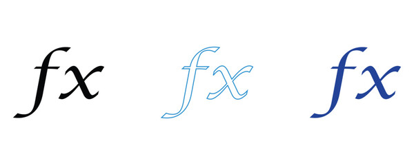 Math fx sign symbol, mathermatics sciece formula icon vector set, math function calculation icon sign flat illustration isolated on white background. 