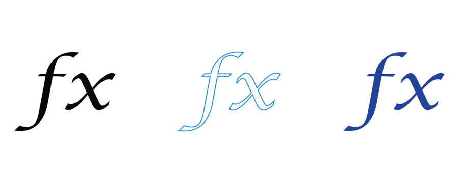 Math fx sign symbol, mathermatics sciece formula icon vector set, math function calculation icon sign flat illustration isolated on white background. 