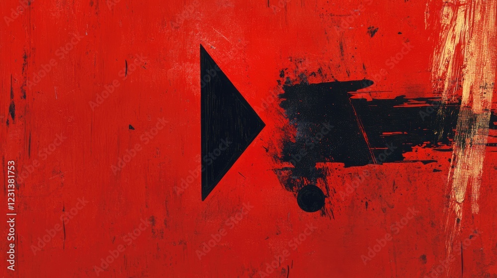 Poster a bold, red background with a play symbol button, symbolizing the start of a new project or media, w