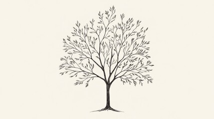 Obraz premium Hand-drawn sketch of a tree with leaves.