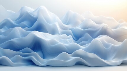 Obraz premium Minimalist Abstract Background Design with Wavy Iridescent 3D Render in Monochromatic Blue Gradient