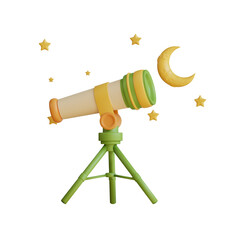 Cartoon Telescope and Moon Starry Night Ramadan