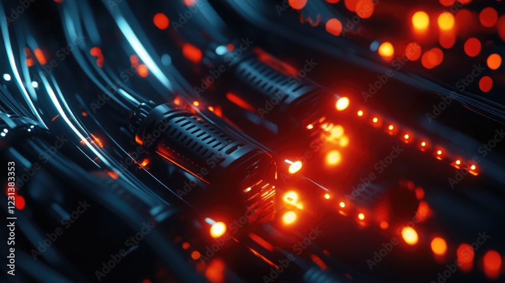 Aufkleber A close-up of a network cable connected to a firewall, with blinking LEDs indicating secure and encrypted data transmission, symbolizing cybersecurity