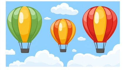 Obraz premium Three vibrant hot air balloons ascending against a light blue sky