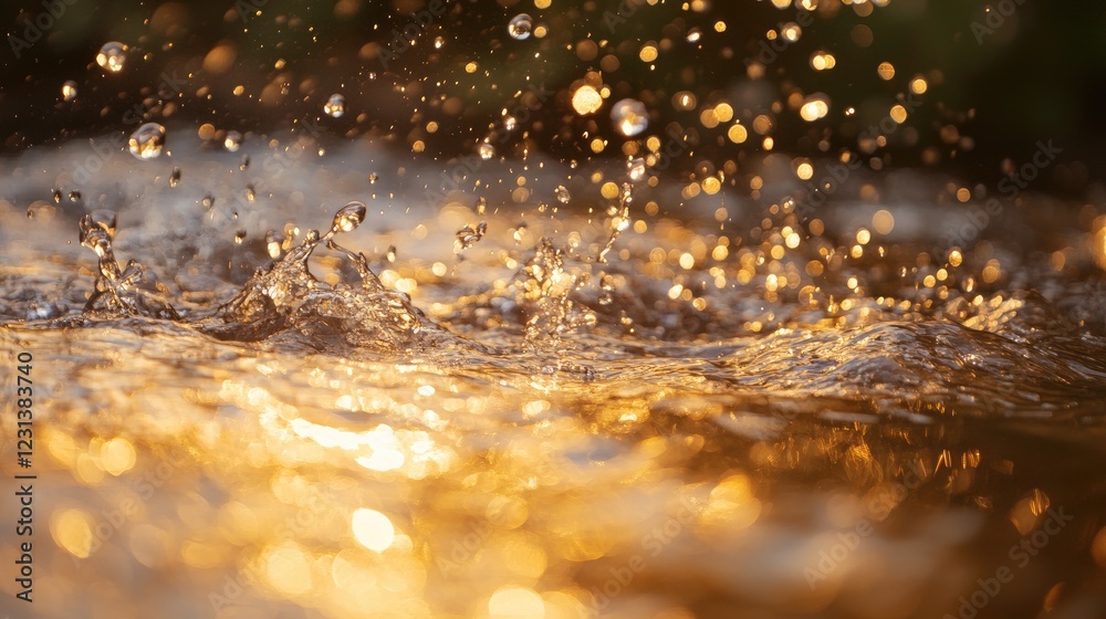 Poster a close-up of a smooth, transparent water surface with bubbles and splashes, perfect for calming or 