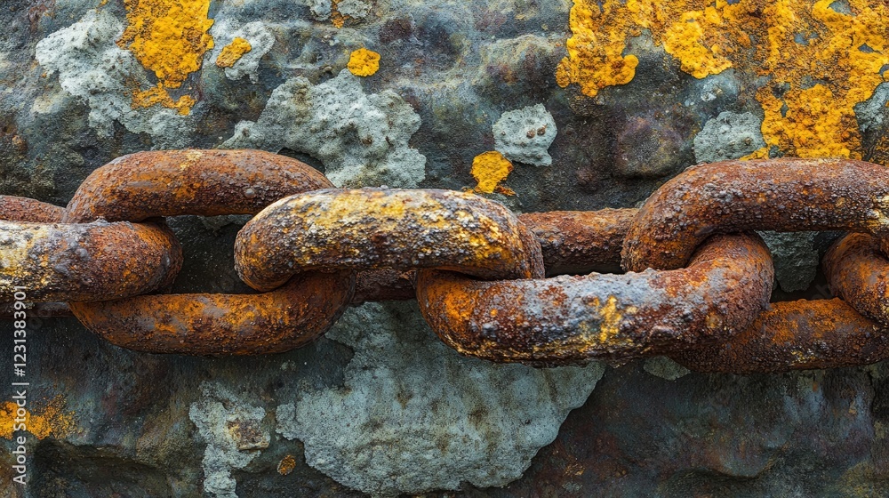 Poster A close-up of a weathered chain and padlock, with rust and wear visible, symbolizing the concepts of security, strength, and protection