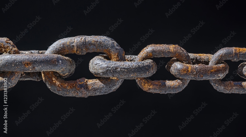 Poster A close-up of a weathered chain and padlock, with rust and wear visible, symbolizing the concepts of security, strength, and protection