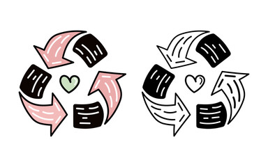 Recycling cycle with heart, eco-friendly waste management symbol