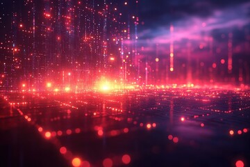 Futuristic Abstract Landscape with Glowing Nodes in a Cyberpunk Style Network Technology Scene