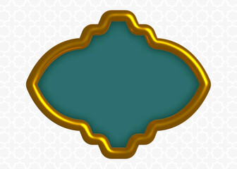 3d Islamic golden frame. Traditional arabic realistic gold shape. Ramadan kareem background template