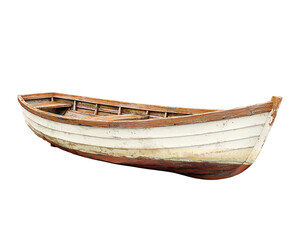 Small boat with a white hull and a red stripe