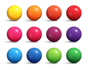 Realistic glossy balls collection. Set of 3d colorful spheres with shadow