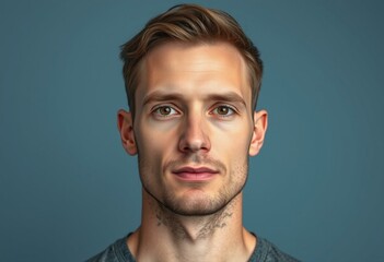 Naklejka premium Male portrait with neutral expression and plain background