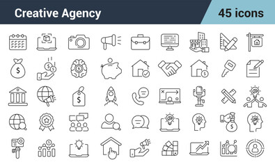 Creative Agency Line Editable Icons set. Includes business, decadency, web, creative, digital, flat