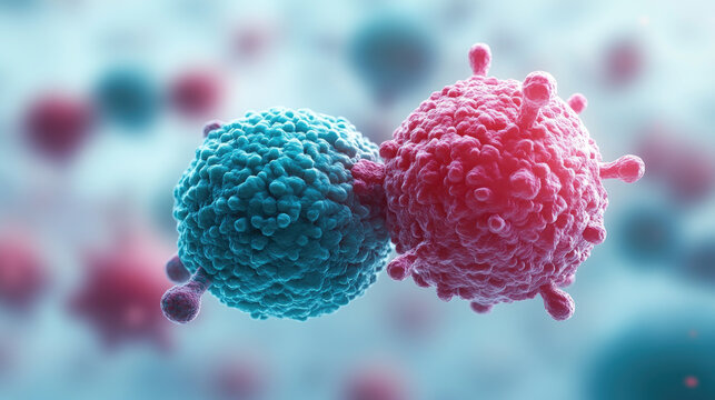 Illustration of abnormal cell division events in cancer cells multiplying scientific journal laboratory environment detailed viewpoint on cellular biology