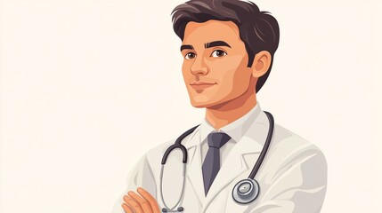 Fototapeta premium Portrait of young confident doctor wearing white coat and stethoscope