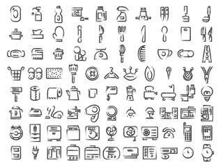 筆書き日用品家電関連のアイコンセット