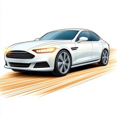 White Luxury Sedan Speeding On Sandy Road