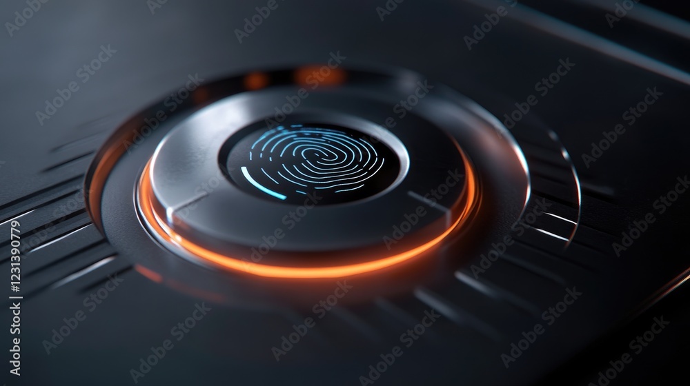 Leinwandbilder A fingerprint scan button being activated, representing secure access control and modern encryption technology for identity verification and e-signatures