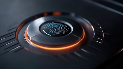 A fingerprint scan button being activated, representing secure access control and modern encryption technology for identity verification and e-signatures