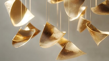 Elegant Golden Sculptures in Soft Light Against Subtle Background