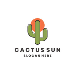 Cactus sun logo design template vector illustration on white background