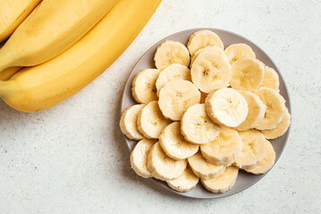 Banana pieces on plate