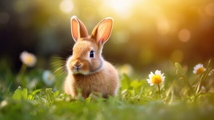 Obraz premium cute animal pet rabbit or bunny smiling and laughing isolated with copy space for easter background, rabbit, animal, pet, cute, fur, ear, mammal, background, celebration,
