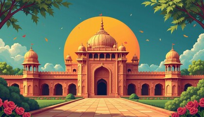 Sunset Serenity: Mosque amidst Nature's Palette