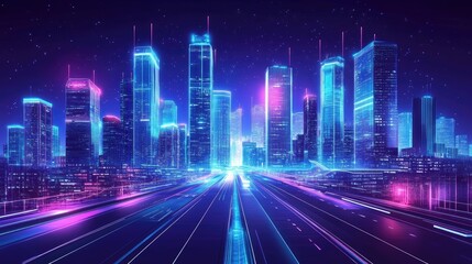 Fototapeta premium A futuristic city with robotic systems and smart technology elements, showcasing the advanced design of urban planning in a high-tech environment