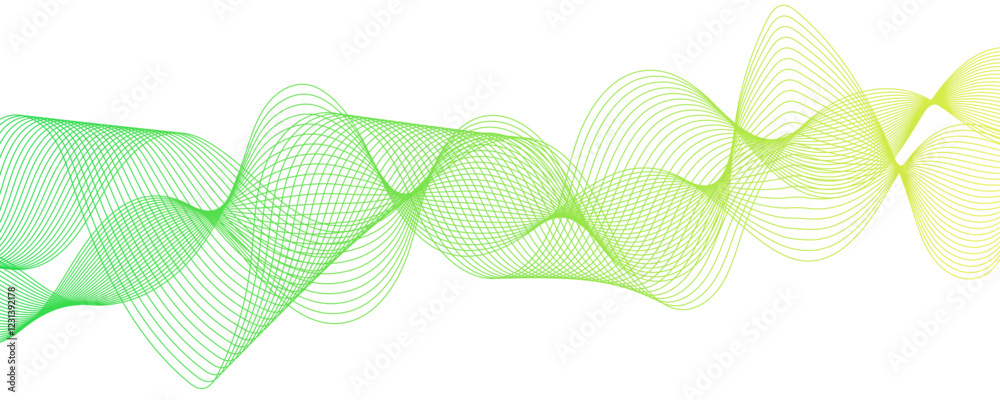 Aufkleber Abstract Transparent wave background, green waved lines. Frequency sound wave lines and twisted curve lines. Green wave flow design element. Technology, data frequency gradient lines