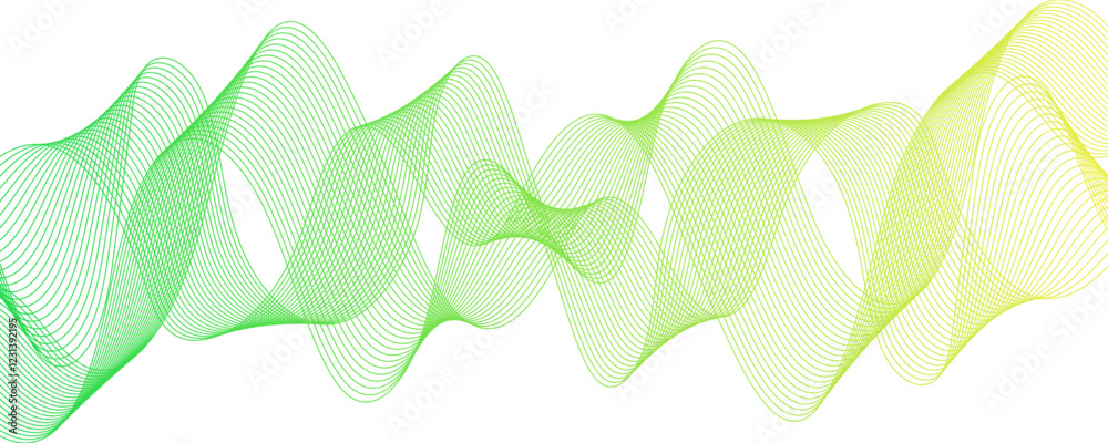 Aufkleber Abstract Transparent wave background, green waved lines. Frequency sound wave lines and twisted curve lines. Green wave flow design element. Technology, data frequency gradient lines