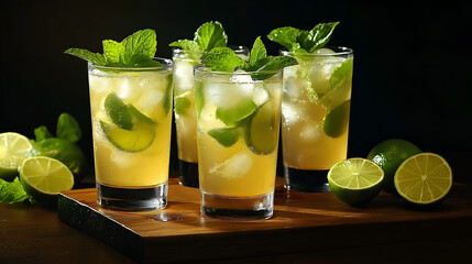 Fototapeta premium A trio of refreshing mojito cocktails with zesty lime and aromatic mint
