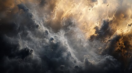 Golden light shines through swirling storm clouds