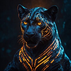 A mystical panther with glowing tribal markings, channeling martial arts energy in a stunning gaming emblem.