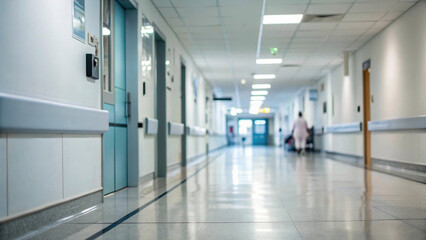 Obraz premium A long and straight hospital hallway, conveying a sense of order and professionalism