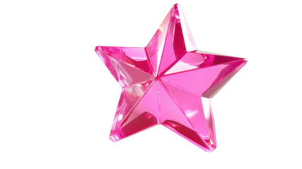 Shiny pink glass star on transparent background
