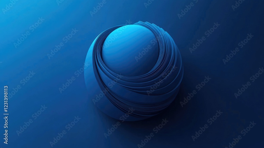 Poster A mesmerizing abstract concept with a geometric blue sphere sliced into thin layers, creating a dynamic, 3D look against a deep blue backdrop
