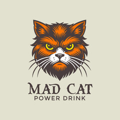 Angry cat head vector logo illustration