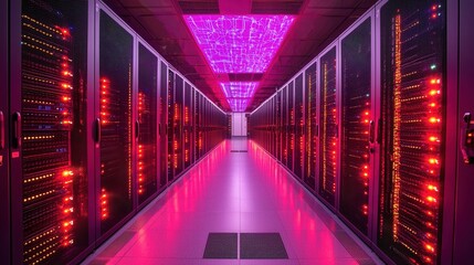 Hightech server room featuring transparent glowing cables modern data center digital infrastructure futuristic environment inside view advanced technology for enhanced performance
