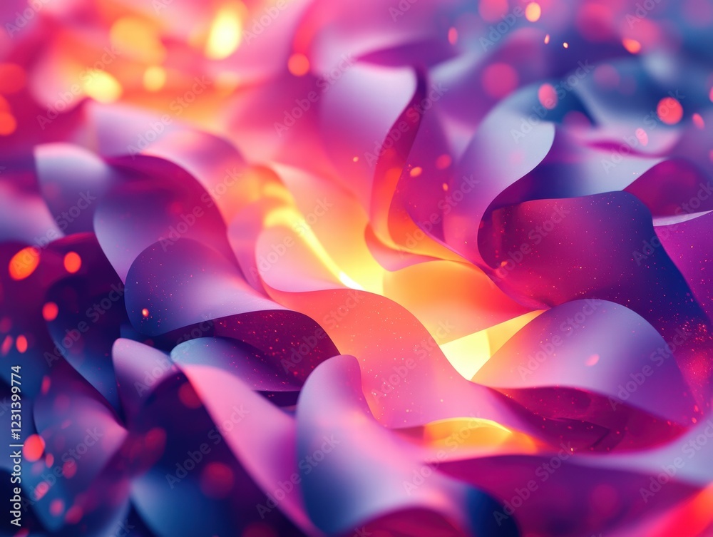 Poster a 3d animated abstract composition of spiraling shapes and luminous colors, evoking a sense of movem