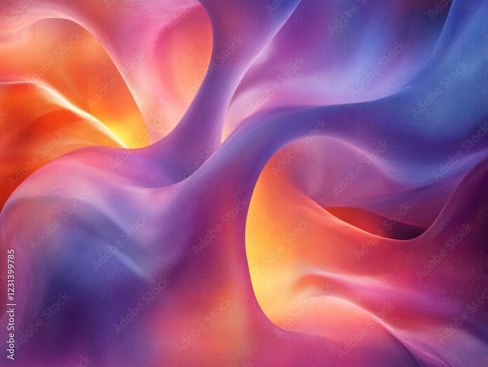 Poster a 3d animated abstract composition of spiraling shapes and luminous colors, evoking a sense of movem