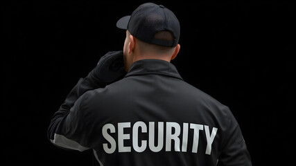 Obraz premium Male security guard isolated on black background. Security guard in uniform.