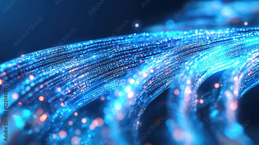 Poster A network cable connecting to a firewall, with LEDs blinking to signify secure and encrypted data being transmitted in a modern digital infrastructure