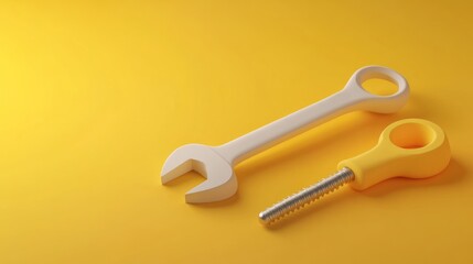 Two minimalist wrenches, one white and one yellow, on a bright yellow background
