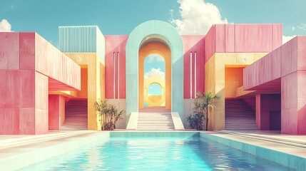 Dreamy Pastel Architecture With Swimming Pool