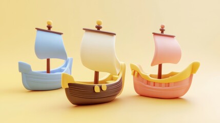 Three cartoon sailboats