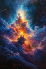 Fototapeta premium Cosmic Nebula Scene Surrealism in Vibrant Blues and Purples Ethereal Lighting Space Art