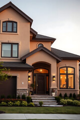 Luxury Home Exterior at Dusk: Modern Architecture and Elegant Design