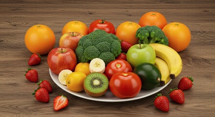 Fresh Fruit and Vegetable Platter with Broccoli and Strawberries